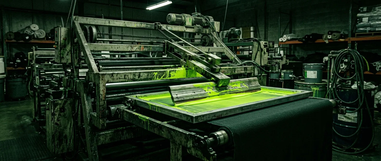 Siebdruckmaschine in der Textilrebellen-Produktion