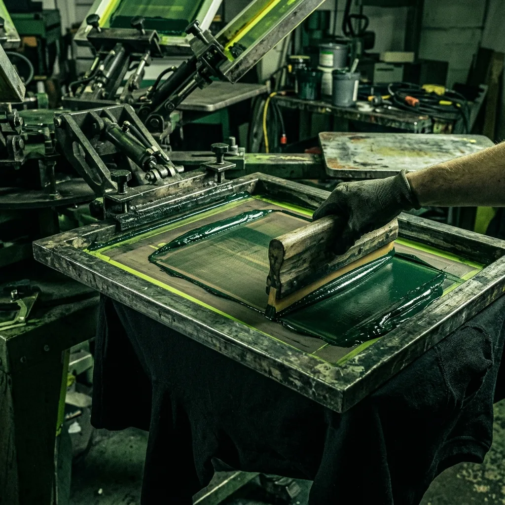 Industrielle Siebdruckpresse bei der Textilveredelung